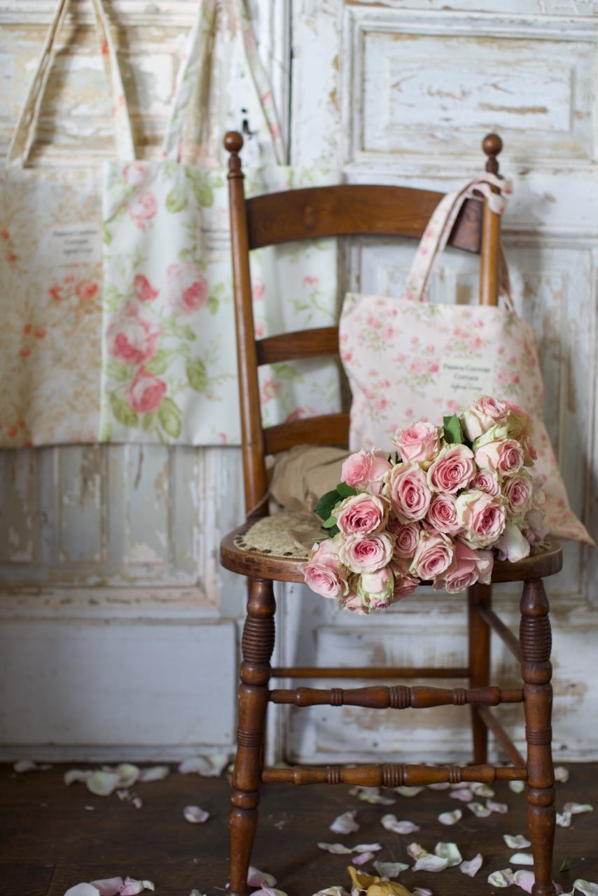 Vintage Antique Satin deals Tote Bag- Large - Cabbage Roses Cottage core